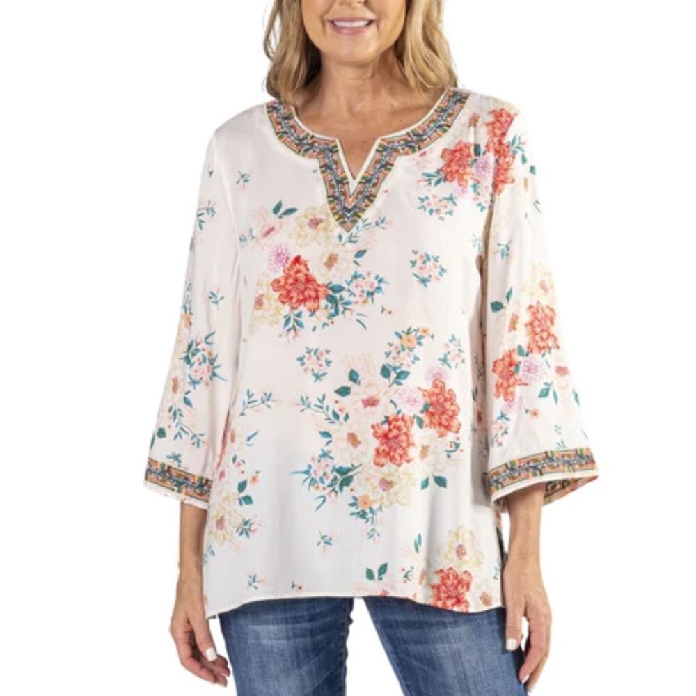 Linda Anderson Women's Rose Tunic with Embroidery Accents - XXL